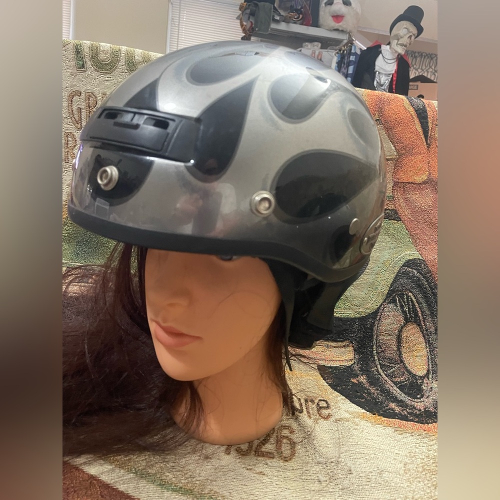 Vintage Harley-Davidson Wintune Half-Helmet DJ HD Black Silver Flames Size S-56